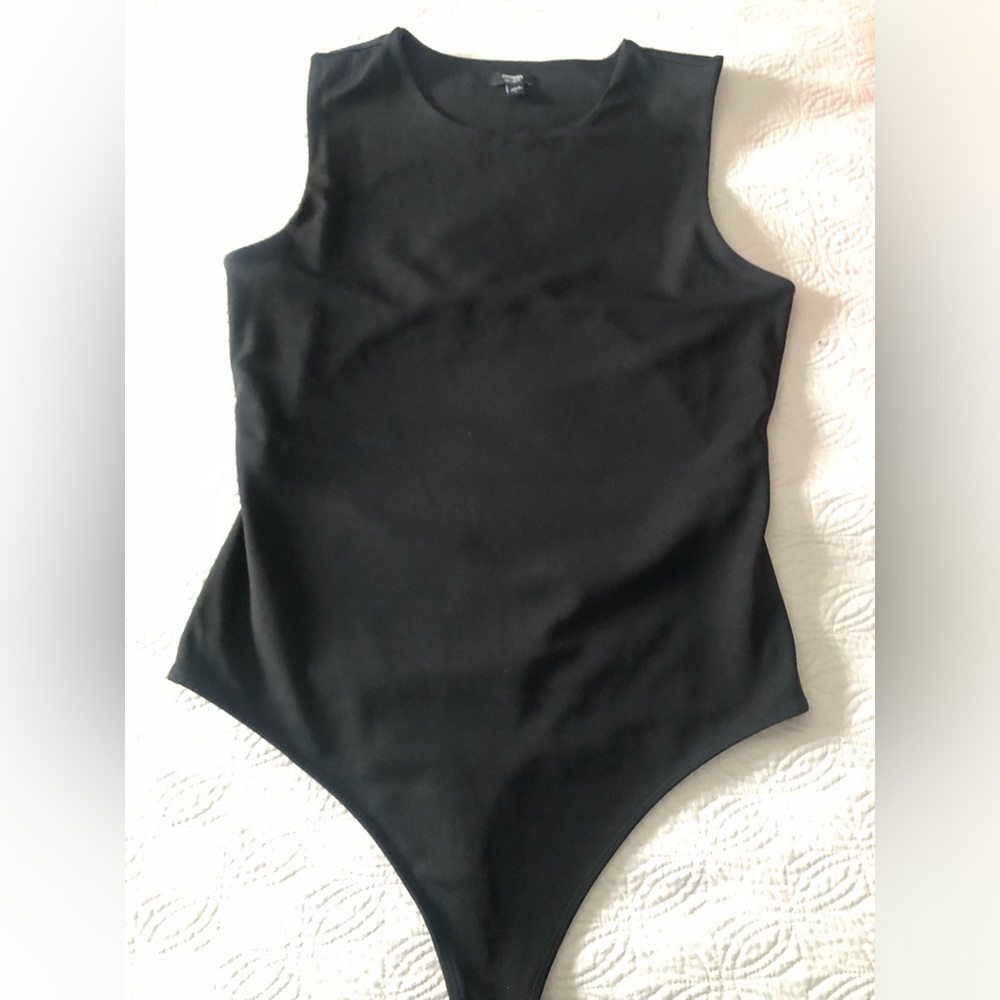 Express brand, black bodysuit with cutout in the back, size large